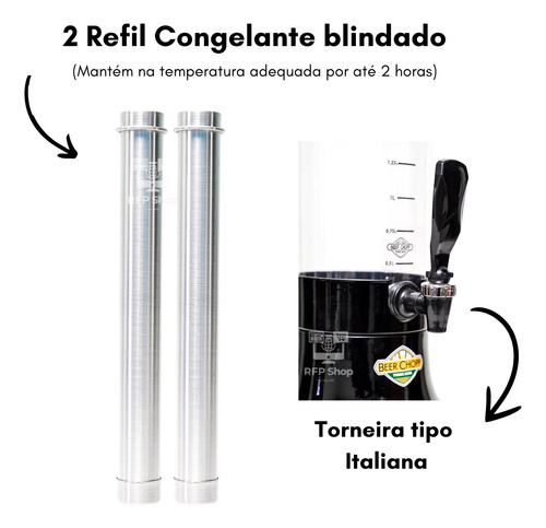 Torre Portatil De Chopp Base Giratória 2 Litros+ 2 Refis