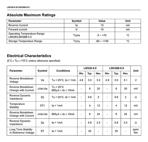 Lm336z5.0 Voltage Reference (5.0v) To-92-3 Lm336z Lm336