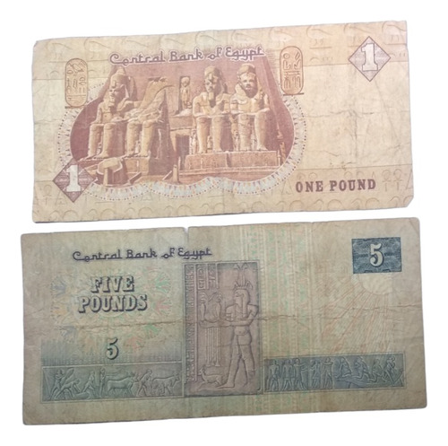  Billetes Banco Central De Egipto 5 Y 1 Libras 2 Piezas