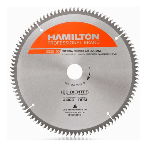 Disco Widia Aluminio Melamina 100 Dient 255mm 10´´ Hamilton