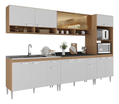 Cozinha Completa Modulada 5 Peças Paris Multimóveis Mp2225 Cor Rustic/branco