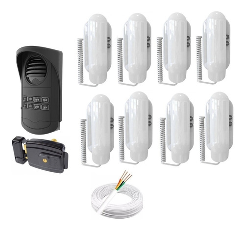 Kit Interfone Agl 8 Pontos + 8 Mono + Fechadura 12v Cabo Nfe