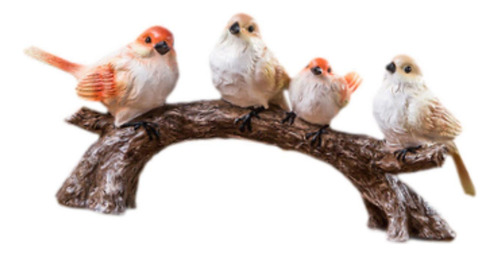 Artesanía De Pájaro En Rama, Escultura De 4 Pájaros