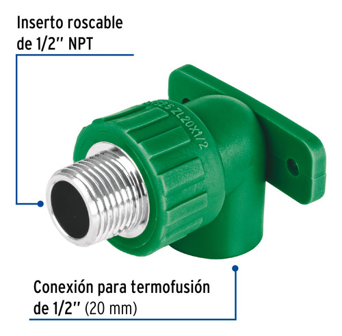 Codo Oreja 90° Ppr, 1/2', Macho Con Inserto Metálico, 45265