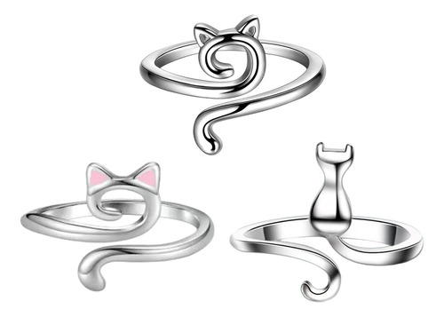 Anillos De Gatito, Anillo Abierto Ajustable, Anillo 3 Piezas