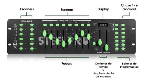 Controlador Dmx Steelpro 3000-dmx- Glow Iluminación Prof. Color Negro