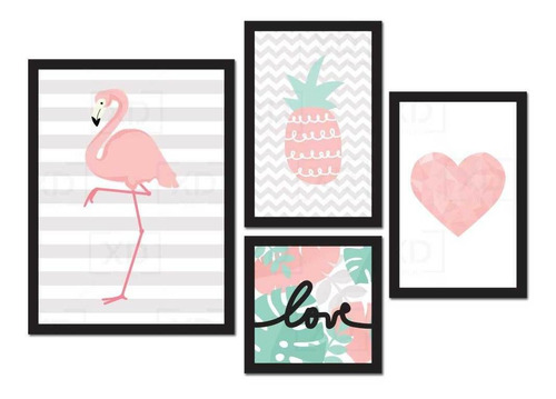 Kit De Placas Decorativas Flamingo Abacaxi Coração Love