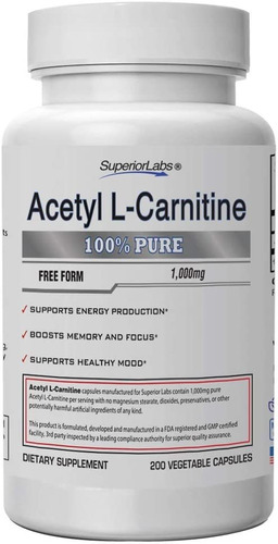 Superior Labs | Acetilo L-carnitina 1000mg | 200 Tapas | Máx