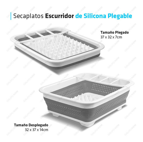 Imagen 2 de 10 de Secaplatos Escurridor Silicona Plegable Vajilla Cocina