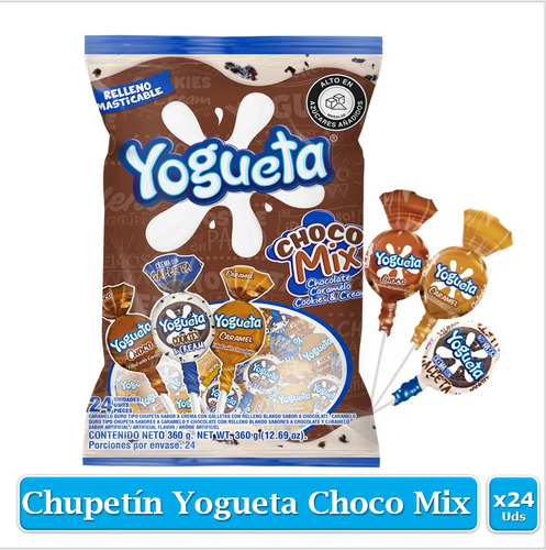 Chupeta Yogueta Choco Mix Relleno Chocolate Bolsax24uds.