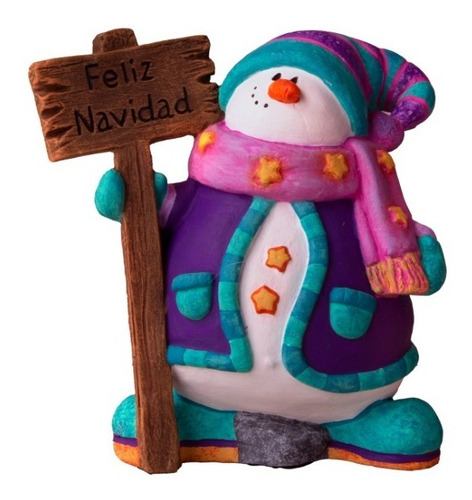 Figura Muñeco De Nieve Navideño En Cerámica 