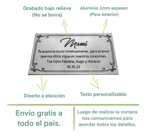 Placa Chapa Funeraria, Cementerio, Nicho, Lapida, 15x8cm