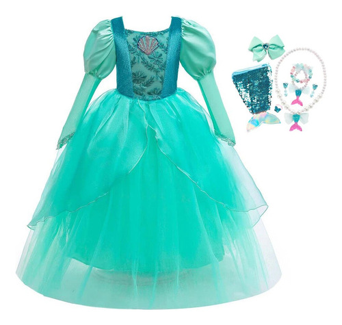 Vestido De Princesa Sirena Ariel Para Niños, Vestido B Borda