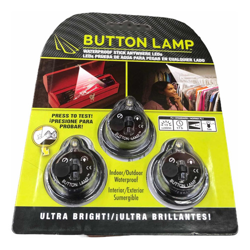3x Mini Lámpara Botón Luz Led 6000k C/ Interruptor Encendido