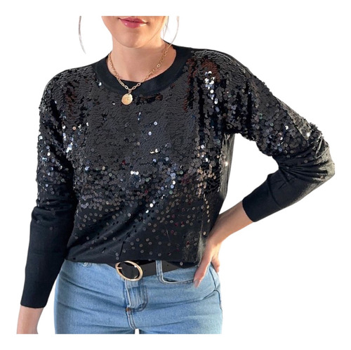 Sweater Lentejuelas Importado Noche Fiesta Pullover Bordado