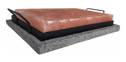 Tabla De Sal Himalaya 30*20*4cm + Base Acero+ Base De Piedra paq piedra