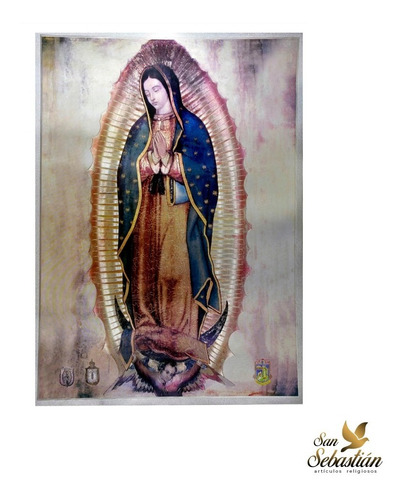 Imagen De La Virgen De Guadalupe En Relieve Plateado.