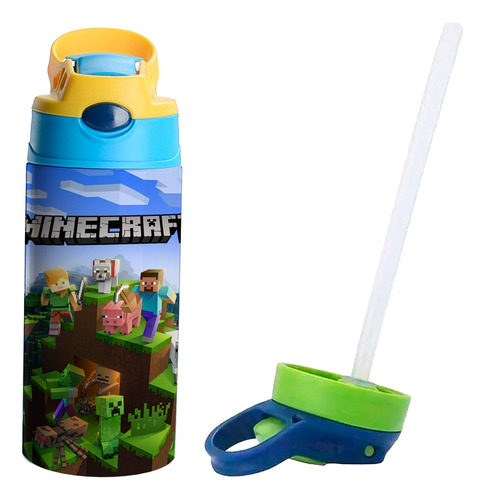 Termo Infantil Minecraft Acero Inoxidable 355ml Vaso Niño #7 Amarillo Con Azul Tapa