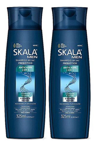Kit 2 Shampoo Skala Men 2 Em 1 Anticaspa Prebiótico 325ml