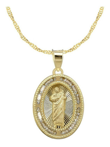 Collar Con Medalla San Judas Tadeo Y Cadena  Oro De 10k Abba