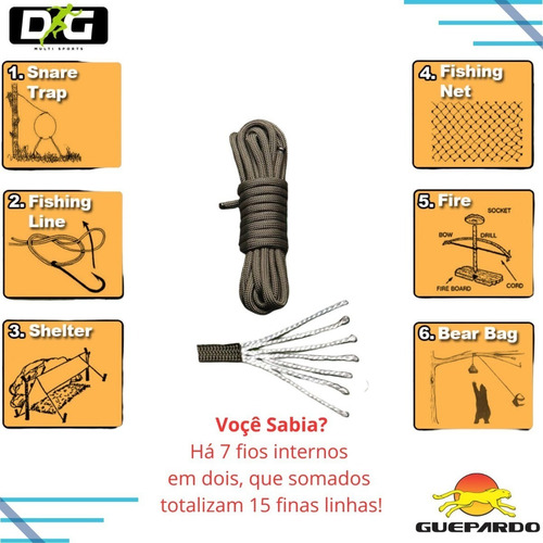 Paracord 550 Guepardo 10m 250kg 7 Filamentos Cordim Corda Cor Verde