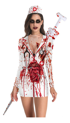Enfermera Morgue De Halloween Mujer Vestida De Manga Larga