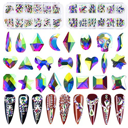 240pcs Rhinestones For Nails, Multi Shapes Crystal Ab S...