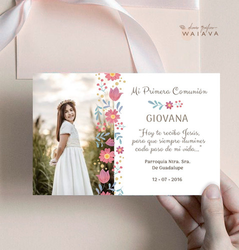 Imagen 2 de 10 de Estampas Tarjetas Primera Comunión Con Foto Nenas X 2u