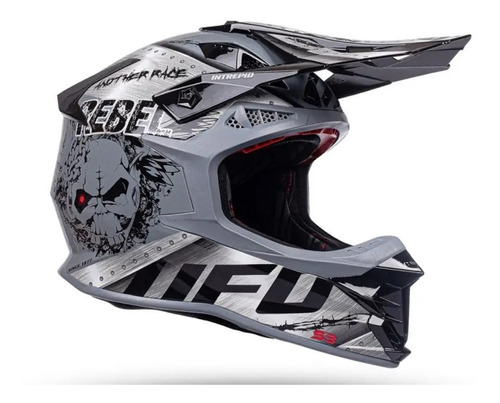 Casco Ufo Intrepid Metal Gris Logo Motocross Enduro Atv