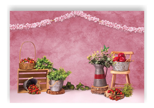 Fundo Fotográfico2,2x1,5 - Cenário Vermelho Com Flores 127 Cor Colorido Desenho Impresso Cenário Vermelho Pastel Com Flores