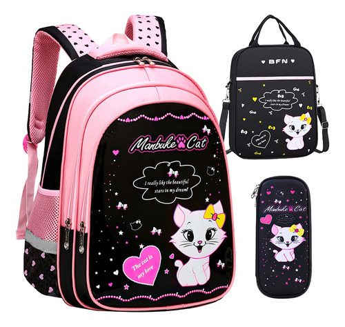 Mochila Set 3 Pzs  Escolar Kawaii De Niña,gran Capacidad, Estudiante Lapicera Tote