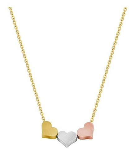 Imagen 7 de 8 de Collar Mujer Dije Corazones Minimalista Acero Plata Oro Rosa