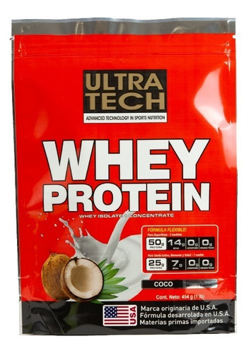 Whey Protein Ultra Tech X 454 G Proteína De Suero En Alta Concentración Suplemento Para Masa Muscular