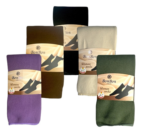 6 Pares De Calcetas Afelpadas Para Mujer, Algodón