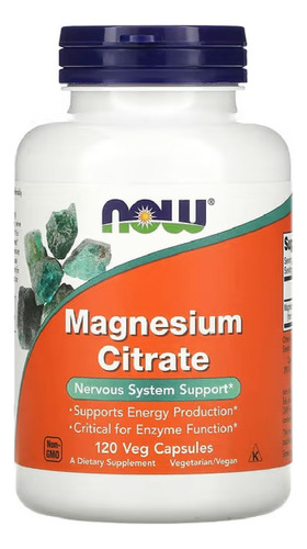 Citrato de Magnésio 120 Cápsulas Magnesium Citrate Now Foods