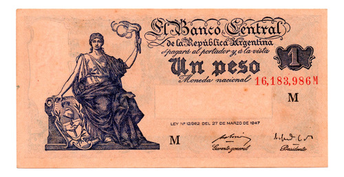 Billete 1 Peso Del Progreso, Bottero 1838, Año 1949 Mb +