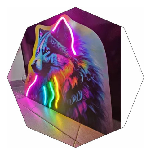 Cartel Neón Led Lobo Mistico - Deco - Luminoso 