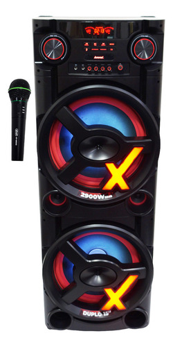 Caixa Som Amplificada 2900w Rms Usb Led Microfone Sem Fio