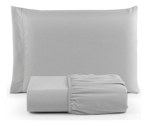 Jogo Roupa Cama Lençol Solteiro 400 Fios 2 Peças Barra Hotel Cor Cinza Desenho Do Tecido Liso