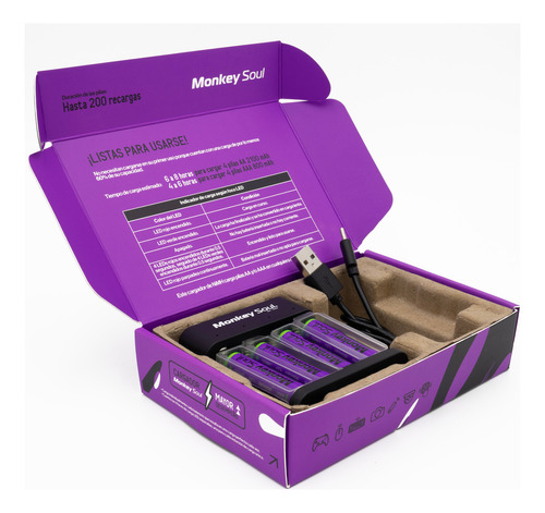 Cargador Con Pila 4 Aaa Batería Recargable Monkey Soul Usb-c