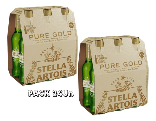 Kit 24un Cerveja Stella Artois Sem Glúten 330ml Long Neck