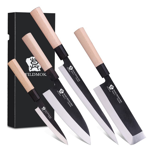 Juego 4 Cuchillos Chef Sushi Yanagiba-deba-nakiri Acero Alem