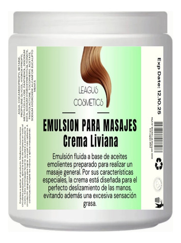 Crema Liviana Emulsion Para Masajes 1 Kilo 