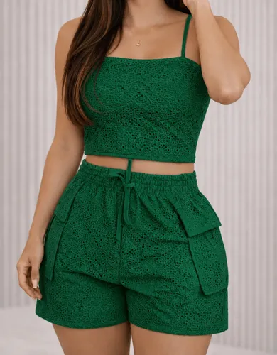 Conjunto Feminino Top Cropped Alcinh E Short Em Lesie Verão