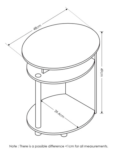 Furinno Mesa Auxiliar Ovalada Uno Nogal