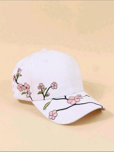 Gorra Blanco Bordada Flores Sakura Cherry Blossom Importada Blanco L Floreado