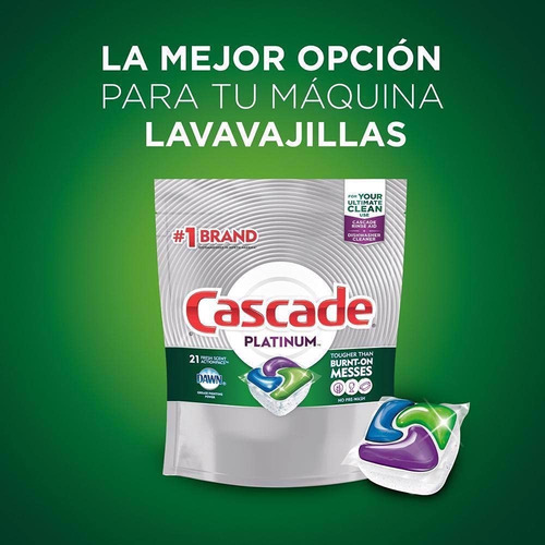 Imagen 6 de 10 de Cascade Platinum Actionpacs Detergente Lavavajillas 21 Pz