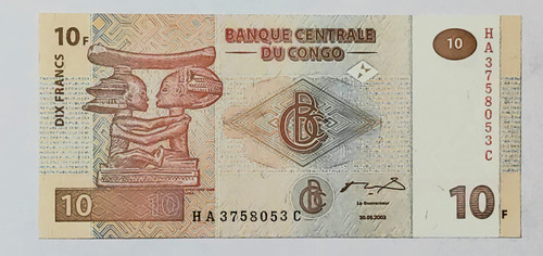 Billete 10 Francos 2003 Congo Unc