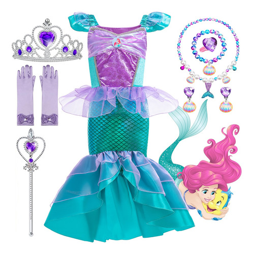 Vestido De Disfraz De Princesa Sirena Realista Para Niñas Con Muchos Accesorios Para Fiesta Halloween Navidad De Personaje Talla 110-150