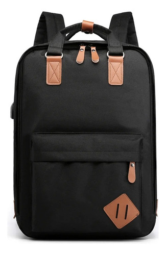 Set X3 Mochila Oxford Urbana Viaje Morral Y Neceser Mod29 Color Negro Diseño De La Tela Lisa
